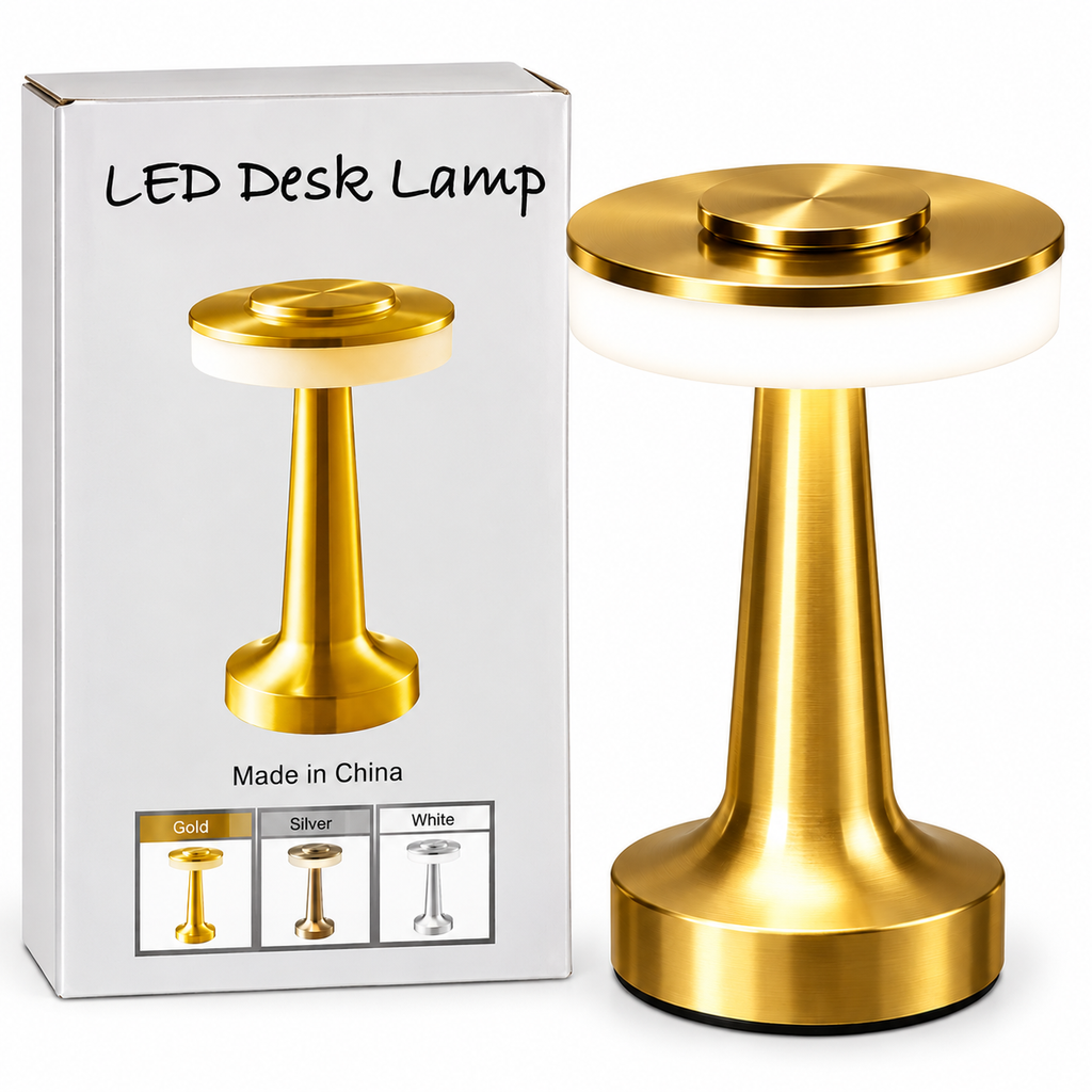 Portable Gold LED Desk Lamp – Rechargeable Touch Light
