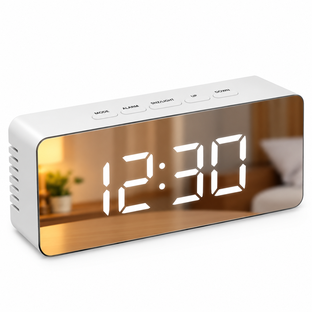 Mirror Finish LED Digital Alarm Clock with Temperature Display